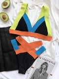 Ladies nylon bandage triangle bikini set with chest pads in solid colour, black option