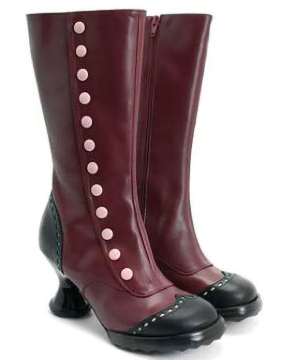 Women's thigh-high boots with button decoration, irregular heel, round toe, synthetic PU upper