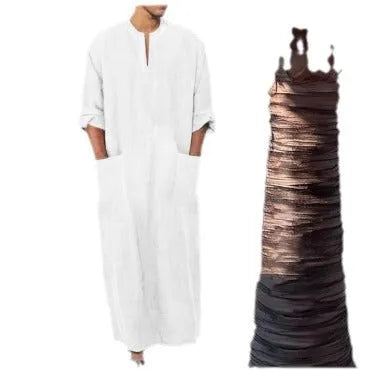 Men's long Arabic robe in bamboo linen, loose colour matching sweater style, sizes S to XXXL