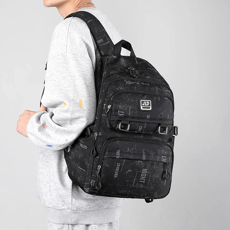 Large capacity nylon school backpack for girls in a choice of colours and geometric patterns.