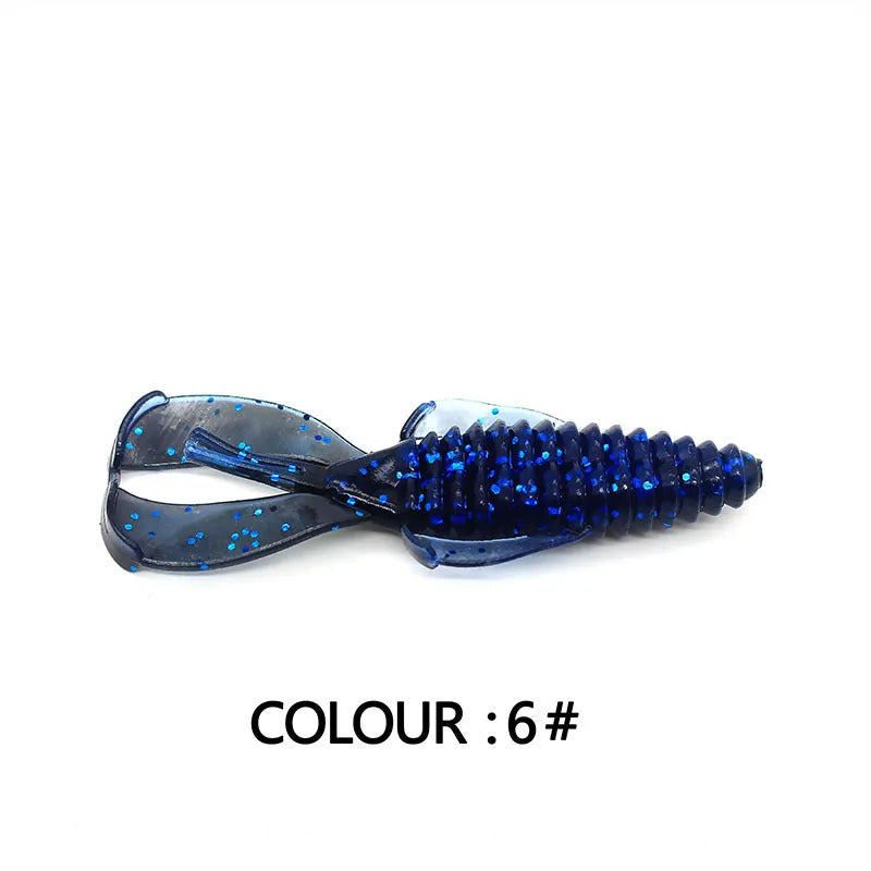 PVC soft bait fishing lure in various colours showing 8cm and 12cm size options