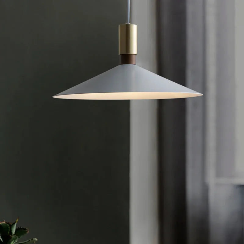 Minimalist single-headed round bar dining table lamp in iron, shown in a grey finish.