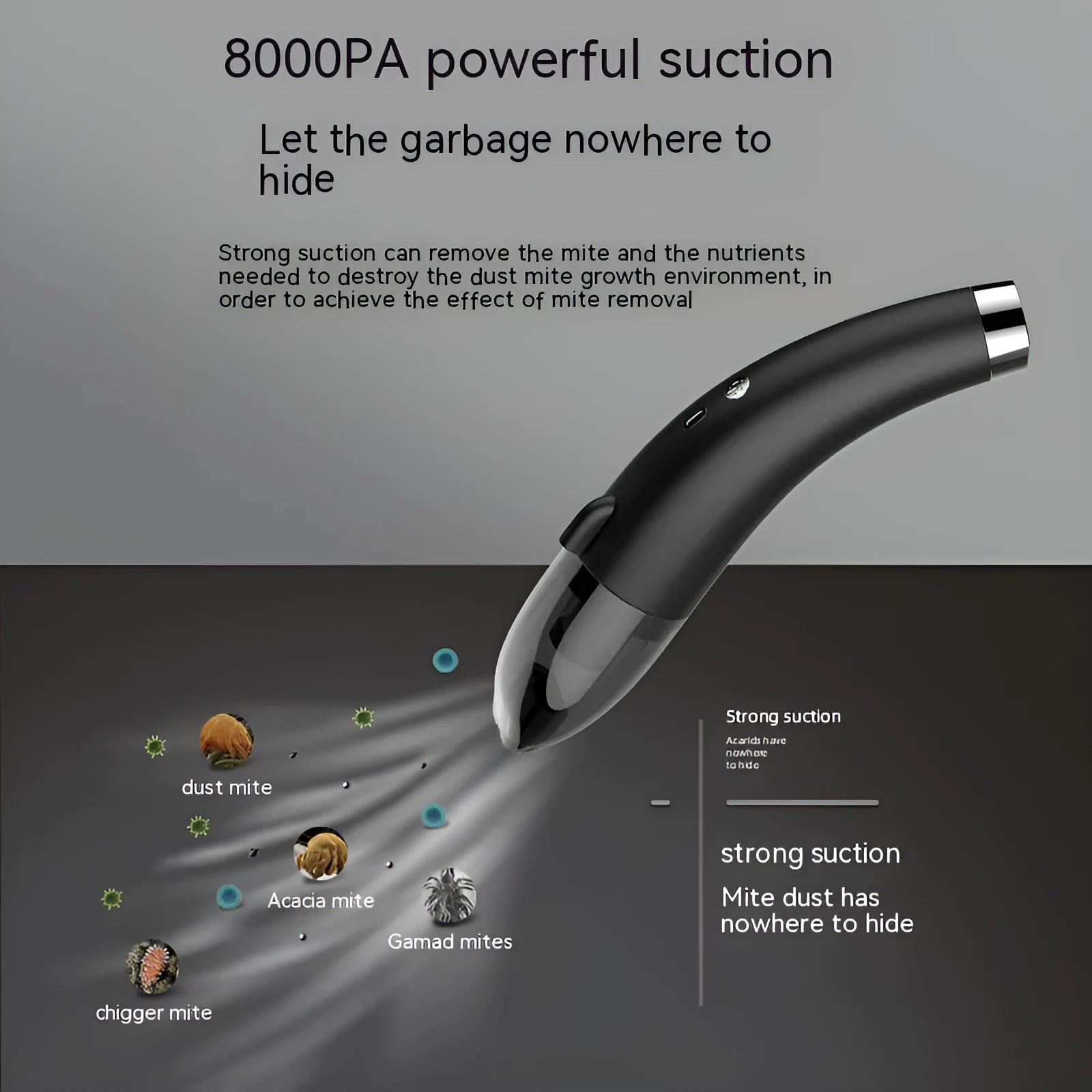 Handheld wireless car vacuum cleaner with USB charging cable in black, white or green colours