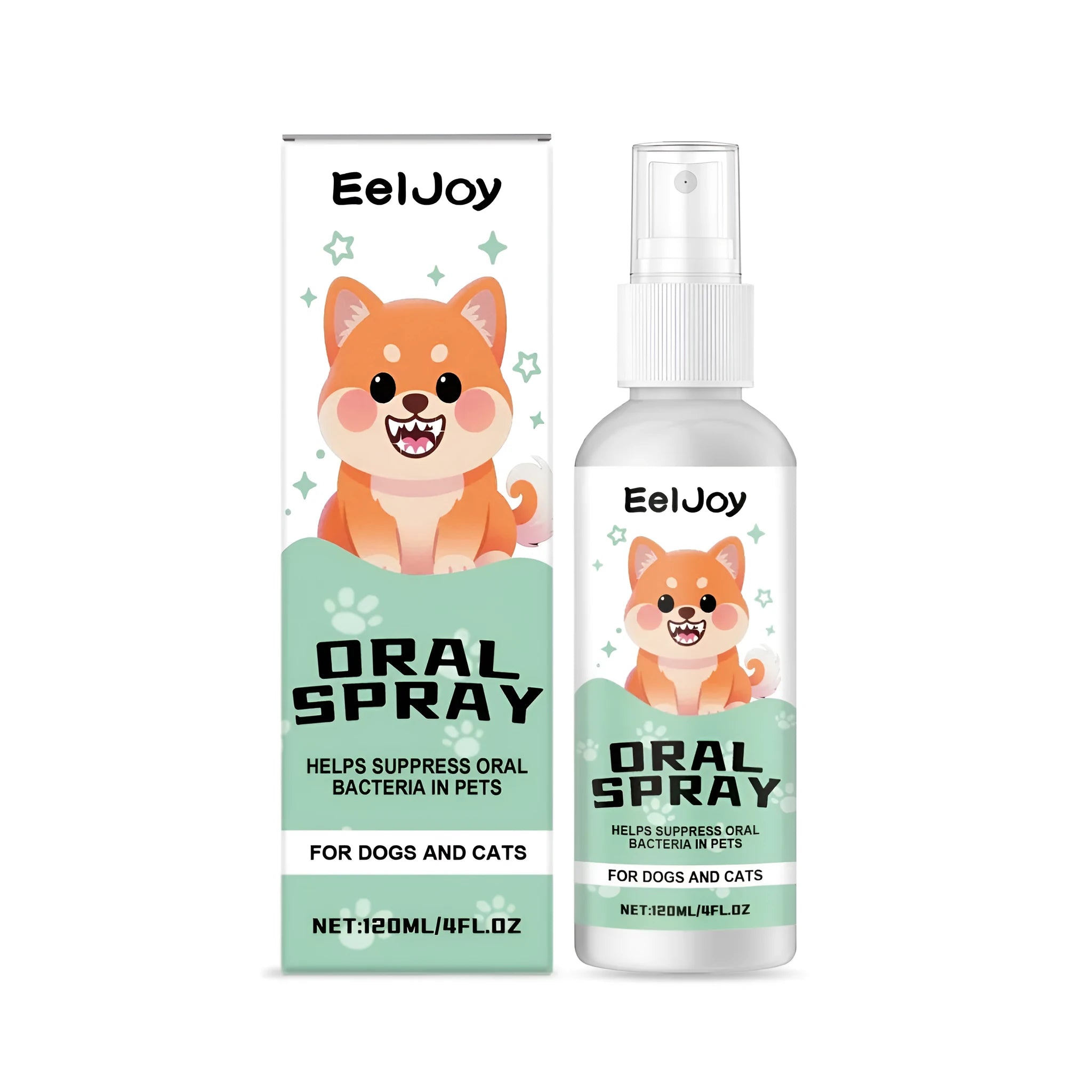 120ml bottle of mint pet oral spray with chlorhexidine for dog and cat dental care.