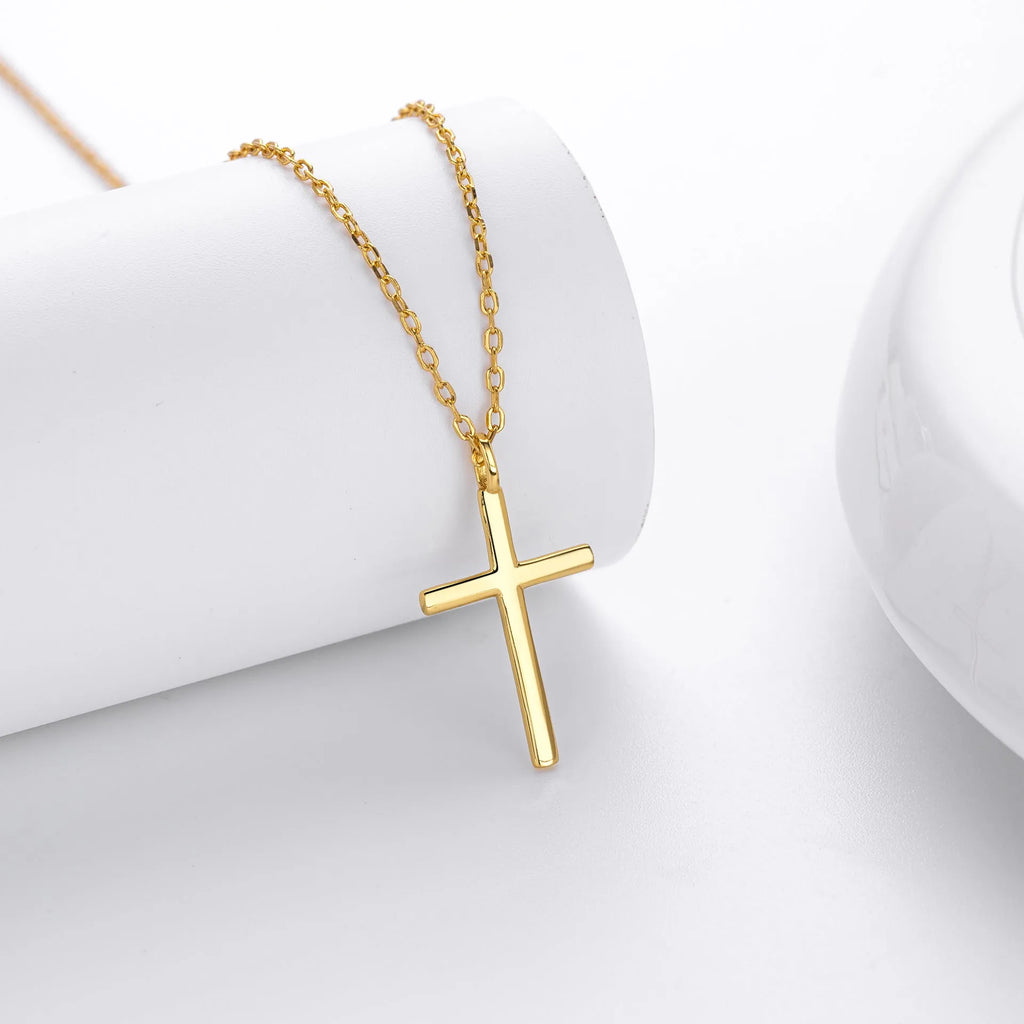 S925 sterling silver cross pendant necklace with adjustable chain in gold, platinum, or rose gold plating