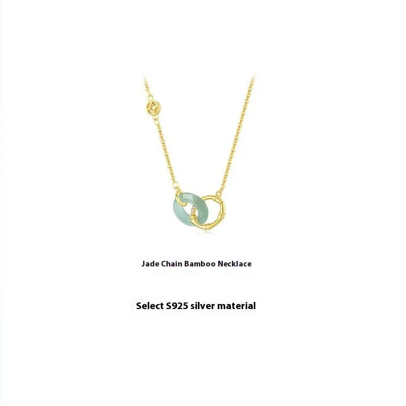 Sterling silver bamboo joint peace buckle necklace with geometric pendant on O-ring chain