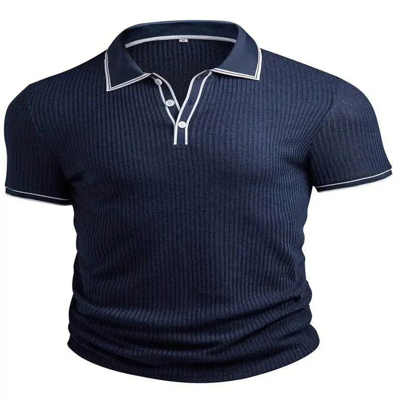 Men's loose fit striped polo short-sleeved summer shirt in chemical fibre blend fabric