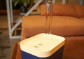Pet water dispenser with live water filter, USB powered, blue plastic, compact cat fountain