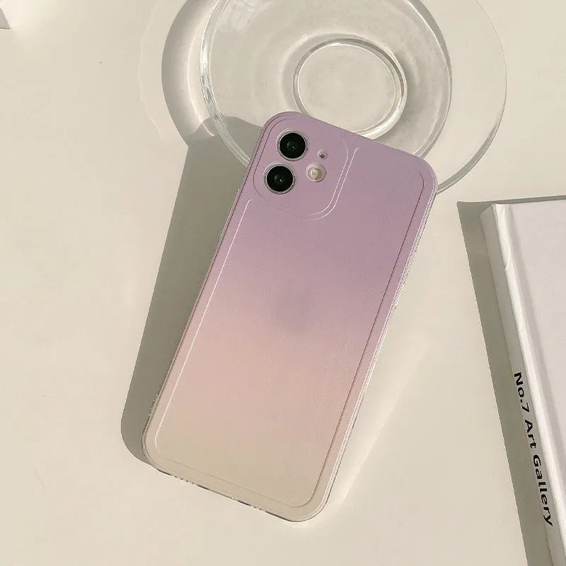 Yellow and purple gradient silicone iPhone case with extended X bracket stand.