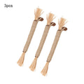 Three natural silvervine cat chew sticks with sisal rope and raffia for dental care and teeth cleaning