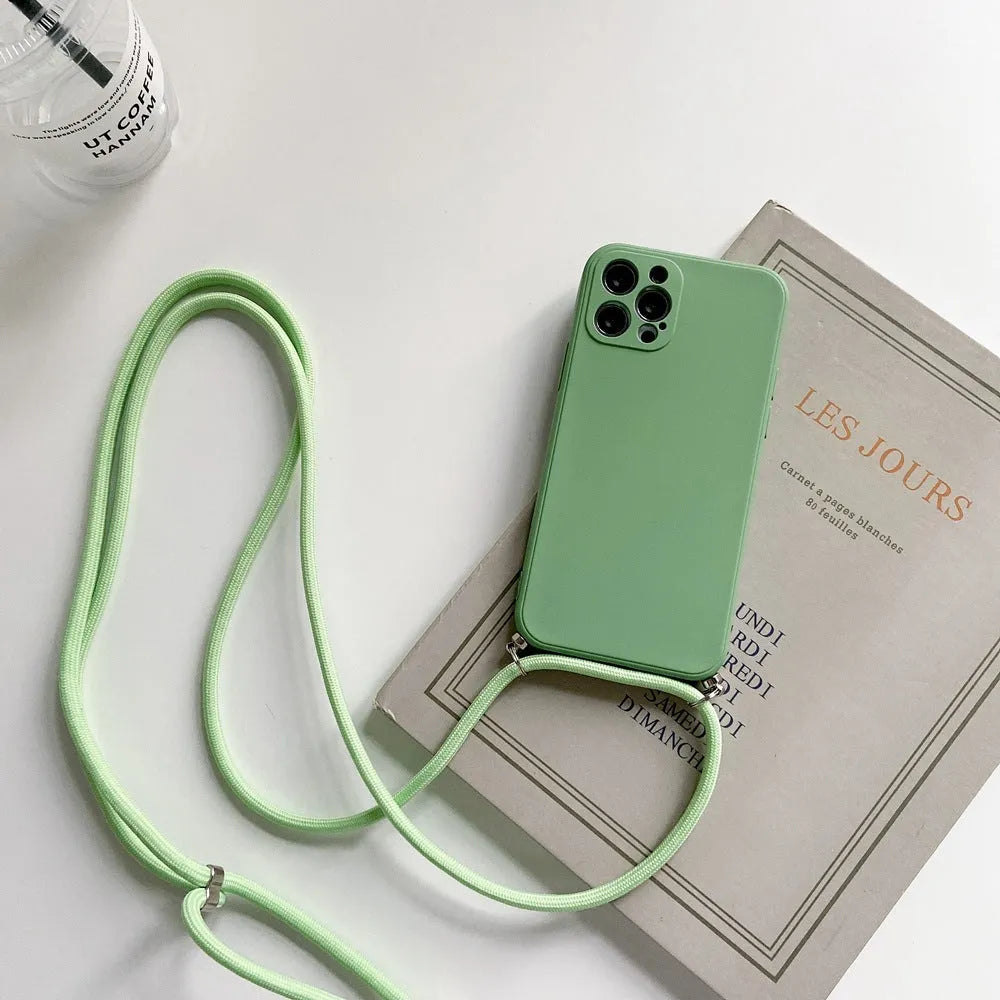 TPU phone case with lanyard and crossbody cord in black, fits Apple iPhone 12 13 14 Pro Max