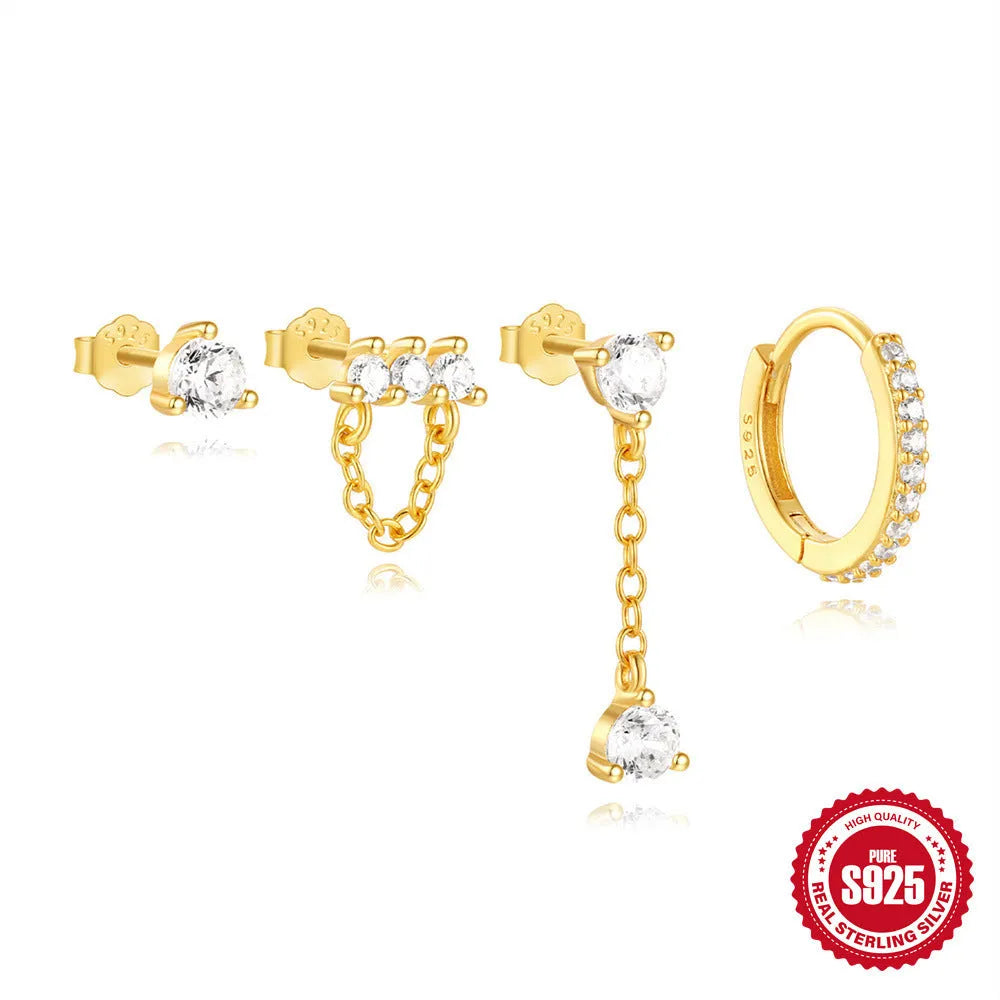S925 sterling silver geometric clover petal earrings with electroplated gold finish options