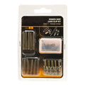 30-piece European carp fishing accessory set with pipes, hoses, rotation pieces, and screws.