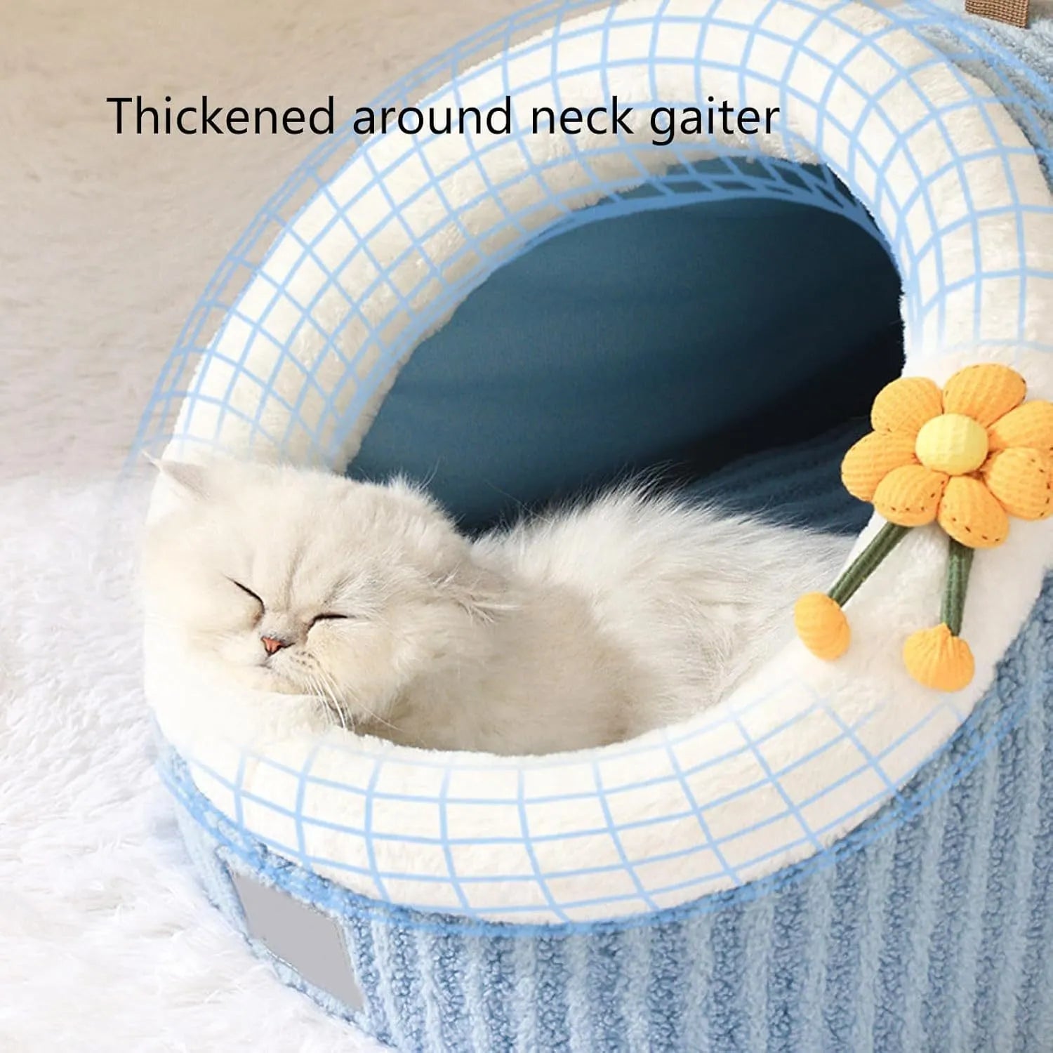 Blue cat cave bed with cushion, suitable for indoor cats and small pets like chihuahuas