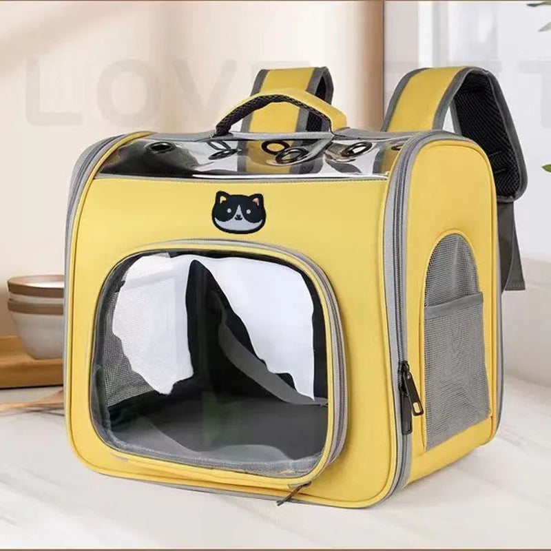 Outdoor portable see through breathable large space pet bag in polyester, 35L capacity, solid colour design