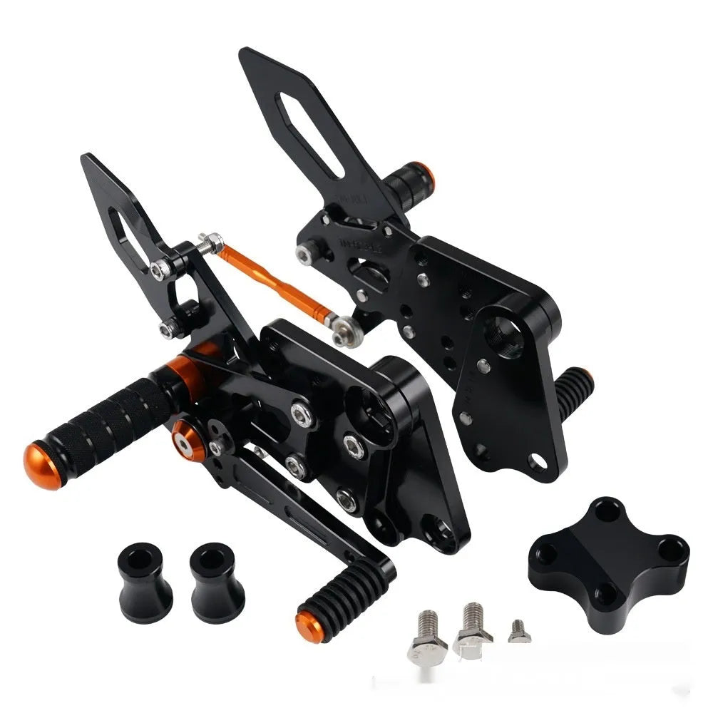 KTM DUKE motorcycle rear pedal support assembly bracket kit in black or orange