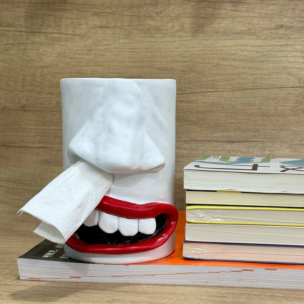 American style resin tissue box holder with humorous pattern, dimensions 8.5cm by 14.6cm