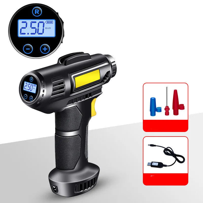Wireless digital display car tyre inflator pump with lithium battery and air nozzles