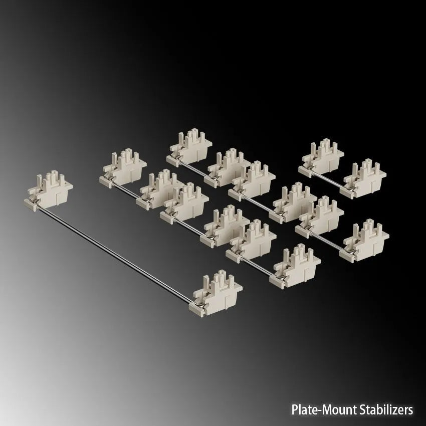 Keyboard shaft mechanical keyboard accessories kit showing black and milky white stabiliser components with 4.3-inch screen display