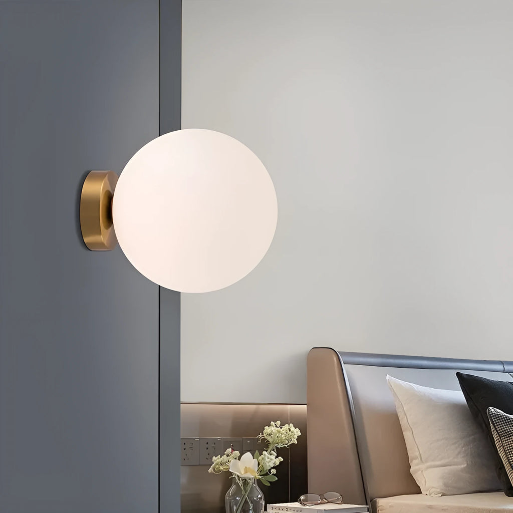 Nordic round spherical wall lamp with copper black silver or white base in 10cm to 20cm sizes