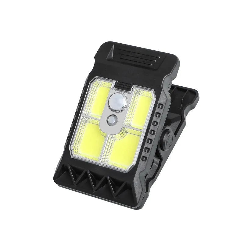 White IP65-rated motion sensor clip lamp showing compact design and clip mount.
