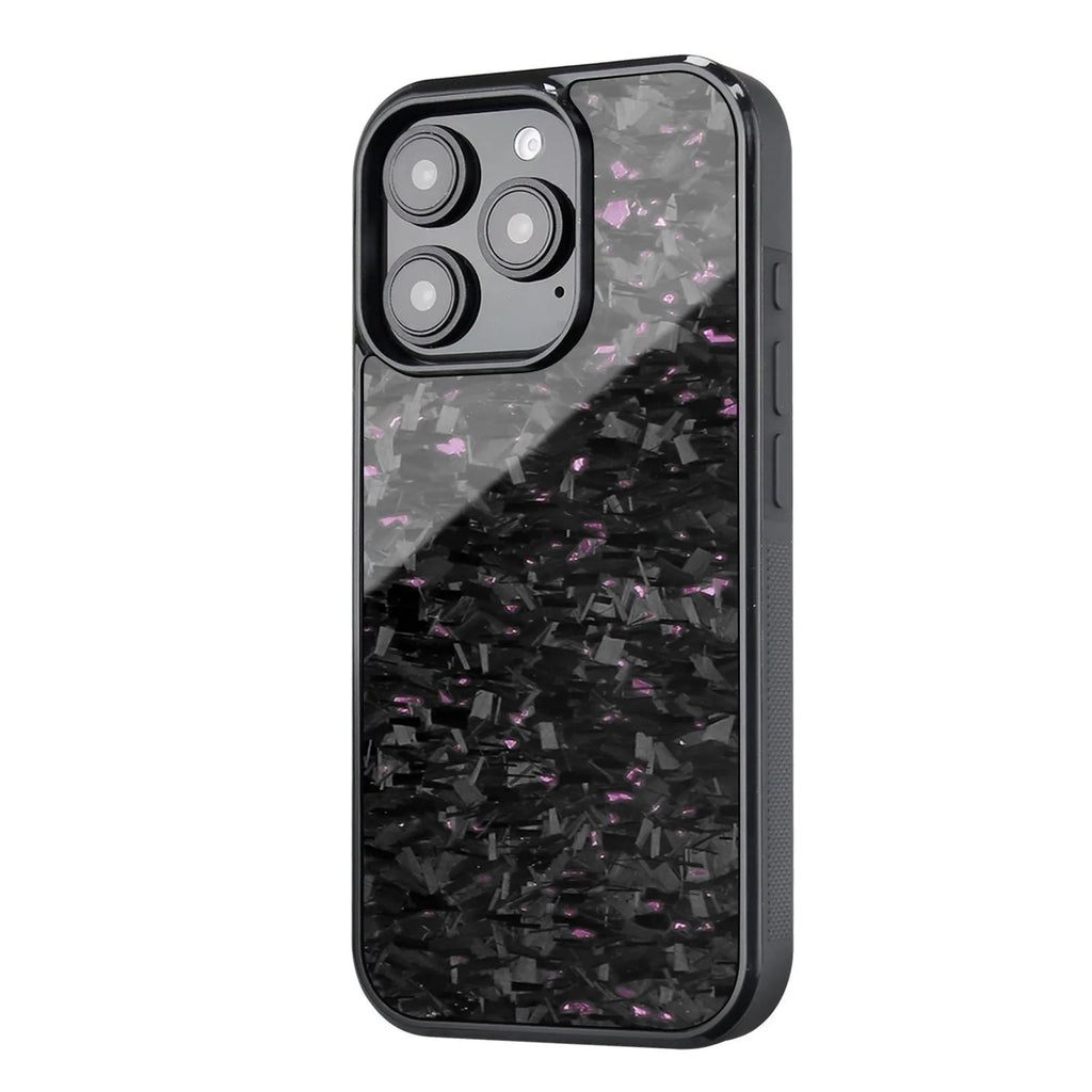 Carbon fiber magnetic forging twill phone case for iPhone 16 Pro Max, black, half-pack design showing textured surface