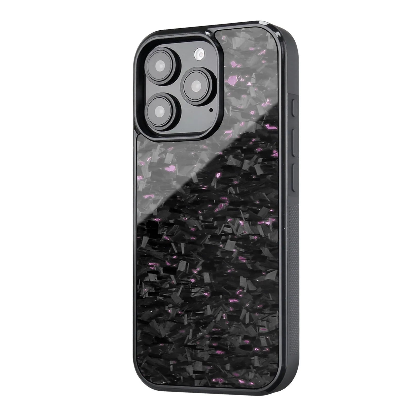 Carbon fiber magnetic forging twill phone case for iPhone 16 Pro Max, black, half-pack design showing textured surface