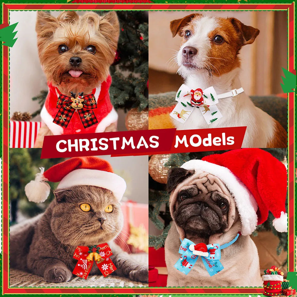 Red and green Christmas bow tie pet accessory for dog or cat collar with British style design