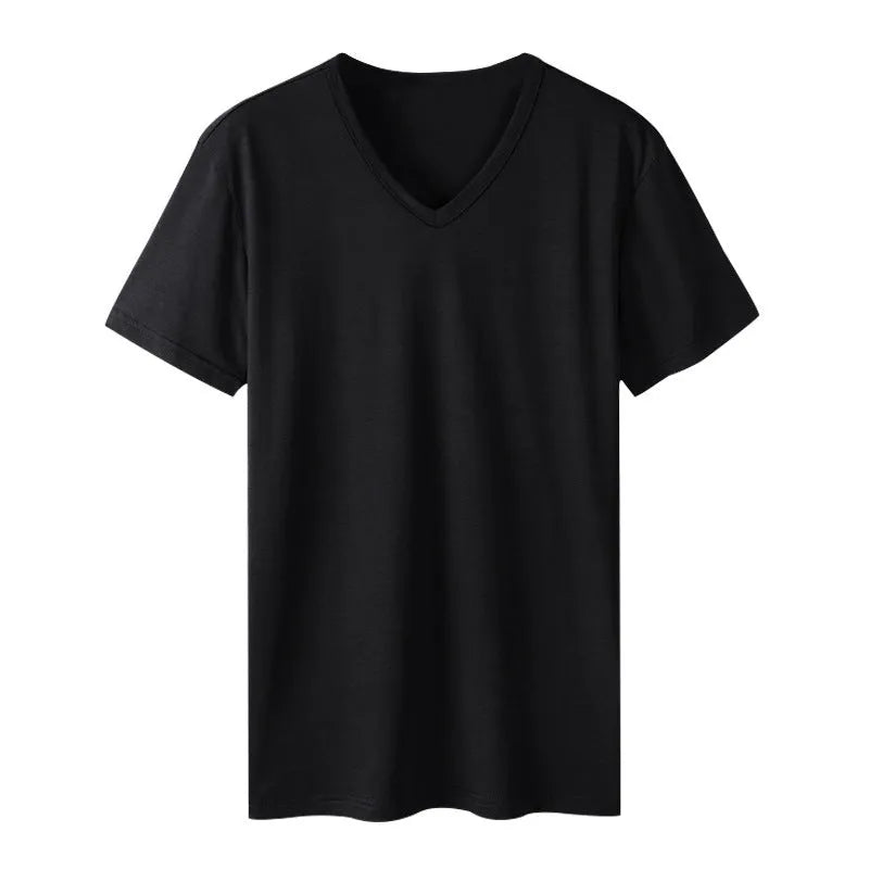 Men's V-neck short sleeve T-shirt in modal hemp blend, slim fit, available in seven colours and sizes S to 3XL