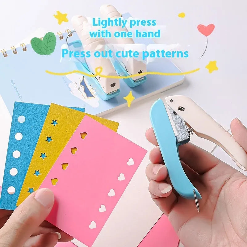 Small manual punching machine with four embossing heads: love, star, 4mm round, and 6mm round.