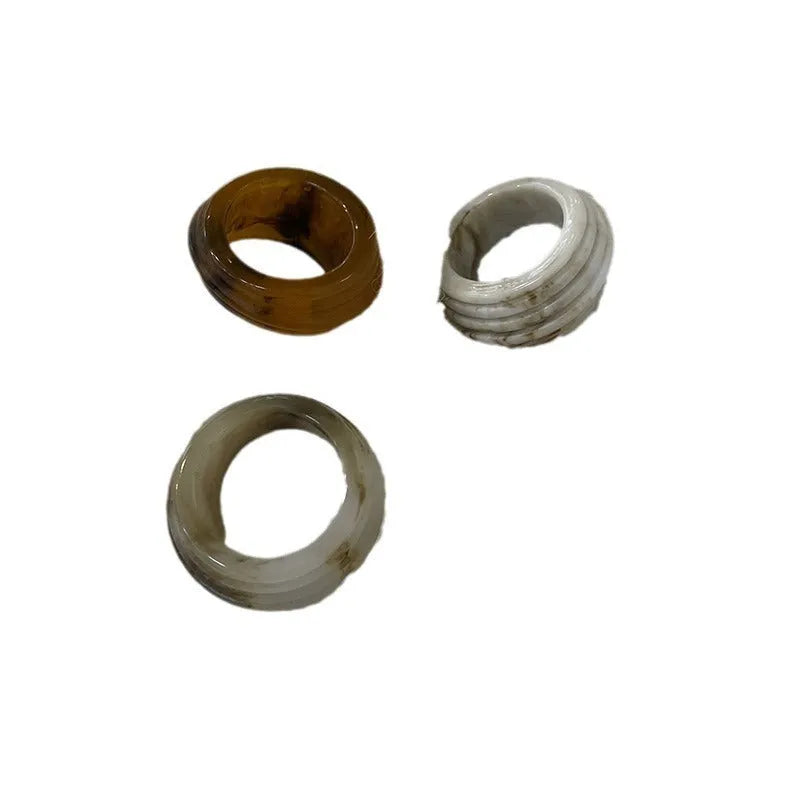 Chinese style irregular geometry resin wide ring in brown or white colour options