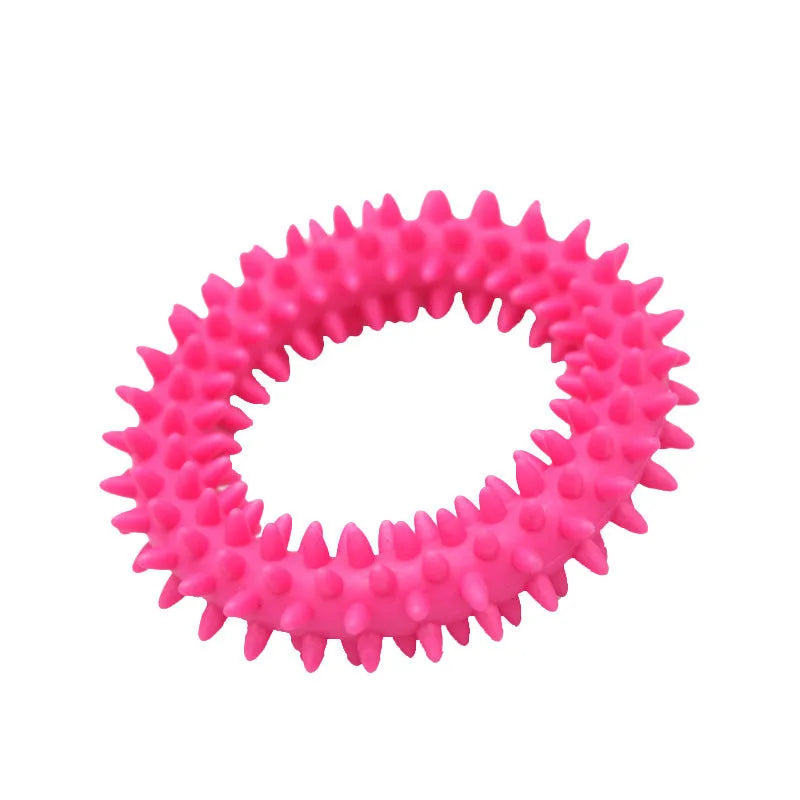 Blue TPR spiky circle ring dog chew toy for dental cleaning and bite training