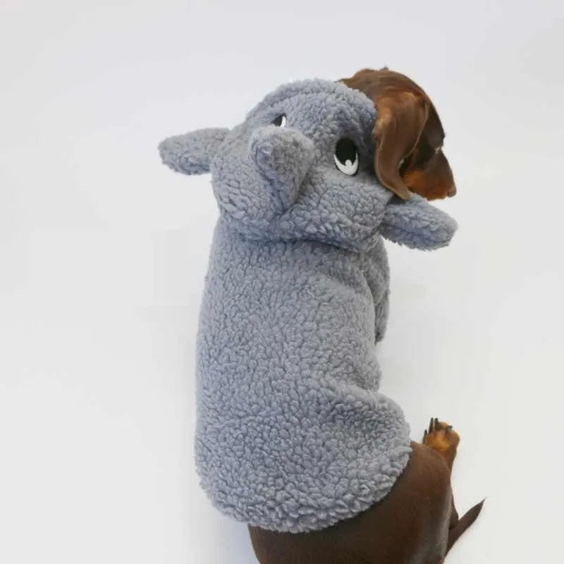 Winter fleece-lined grey hooded shark sweater for small dog or cat