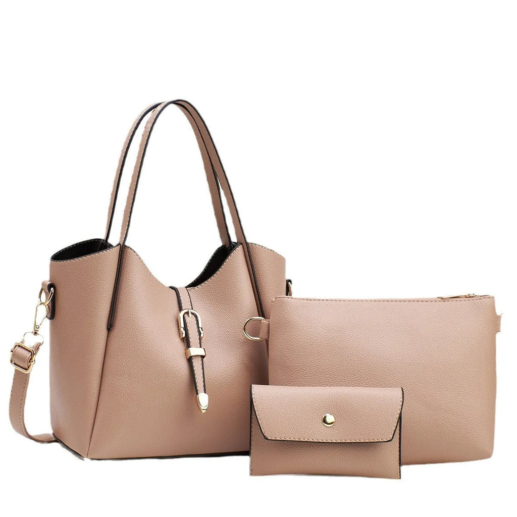PU large capacity three-piece handbag set with crocodile embossed pattern, black, red, apricot, khaki, pink, creamy-white