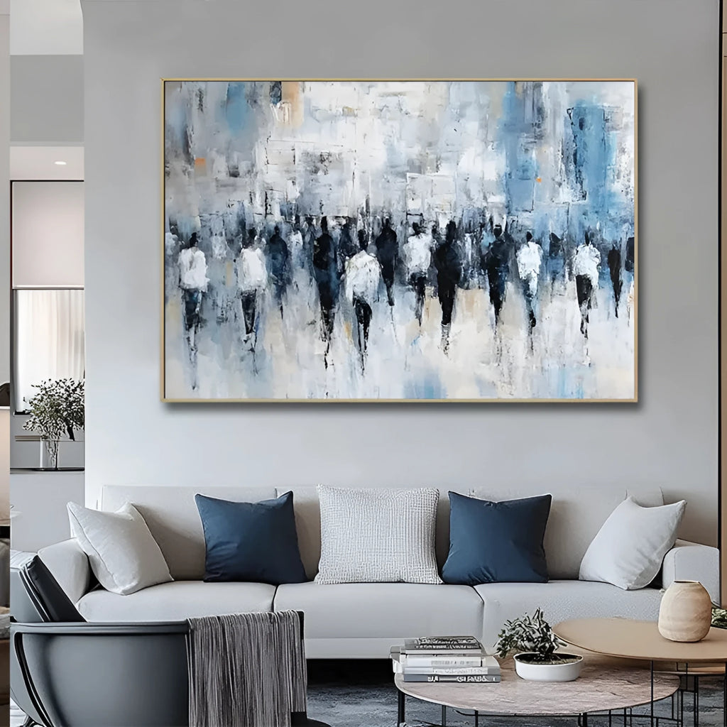 Hand-painted oil painting on canvas, horizontal modern landscape, frameless rolled one-panel wall art