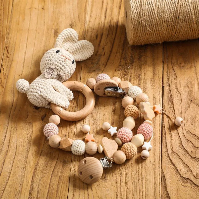 Cart chain rabbit or lion baby crib hanging nibbling toy with metal clip for infants 0-3 years