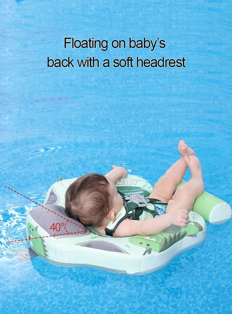 Avocado green dinosaur baby swimming ring with sun shade for infants 3-24 months