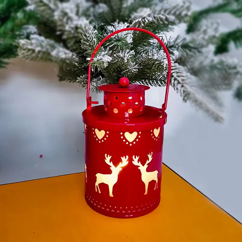 Nordic style wrought iron electronic candle lantern with LED light in green, red, or white.