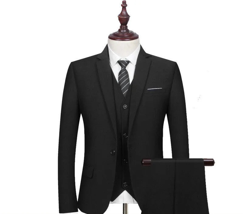 Men's slim fit business suit set with flat collar and back slit, acetate blend, eight style options, sizes S to 7XL