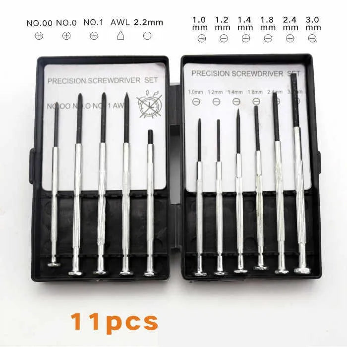 TH-6177 11-piece clock repair screwdriver set with cross and one-word heads