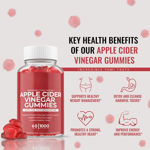 Bottle of apple cider vinegar gummies soft candy dietary supplement containing 60 tablets