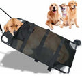 Large black folding aluminium alloy pet stretcher for dogs, shown in a folded and unfolded state.