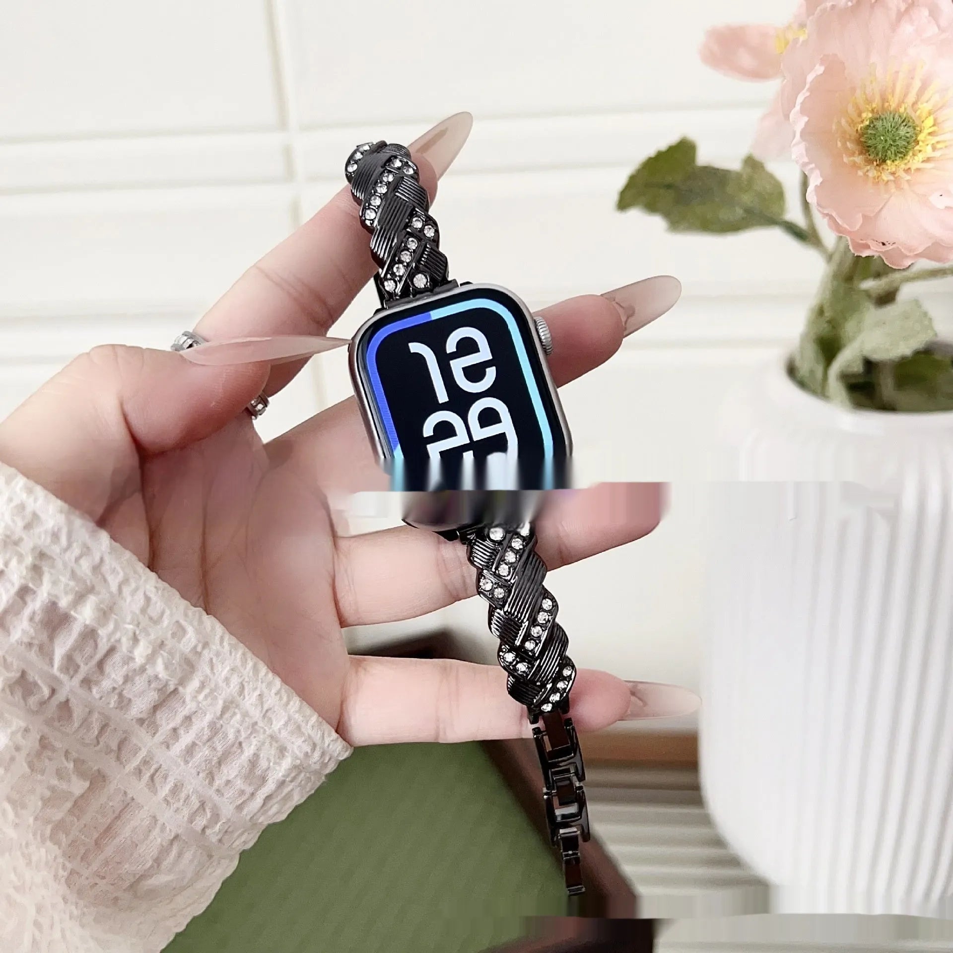 Personalised twist diamond pattern zinc alloy metal Apple Watch strap in multiple colour options