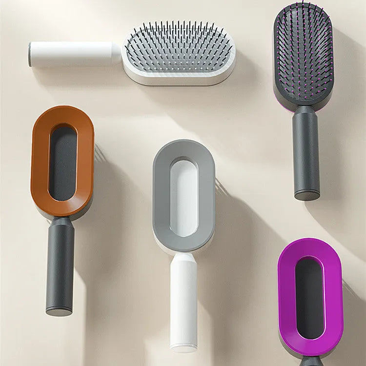 Self-cleaning hair brush with air cushion design and one-key cleaning function in various colour options