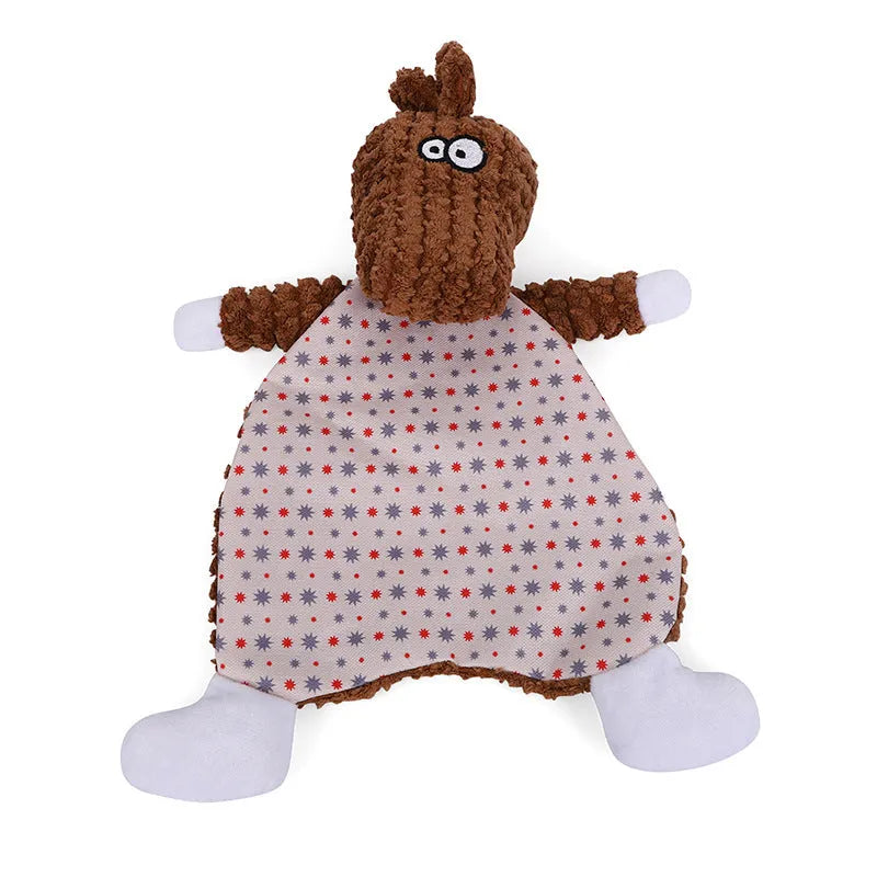 Brown biting-resistant velvet plush toy shaped like a fox for cats and dogs.