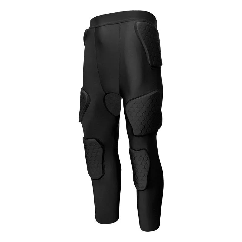 Knee anti-collision compression pants in black with black line for adult sports training