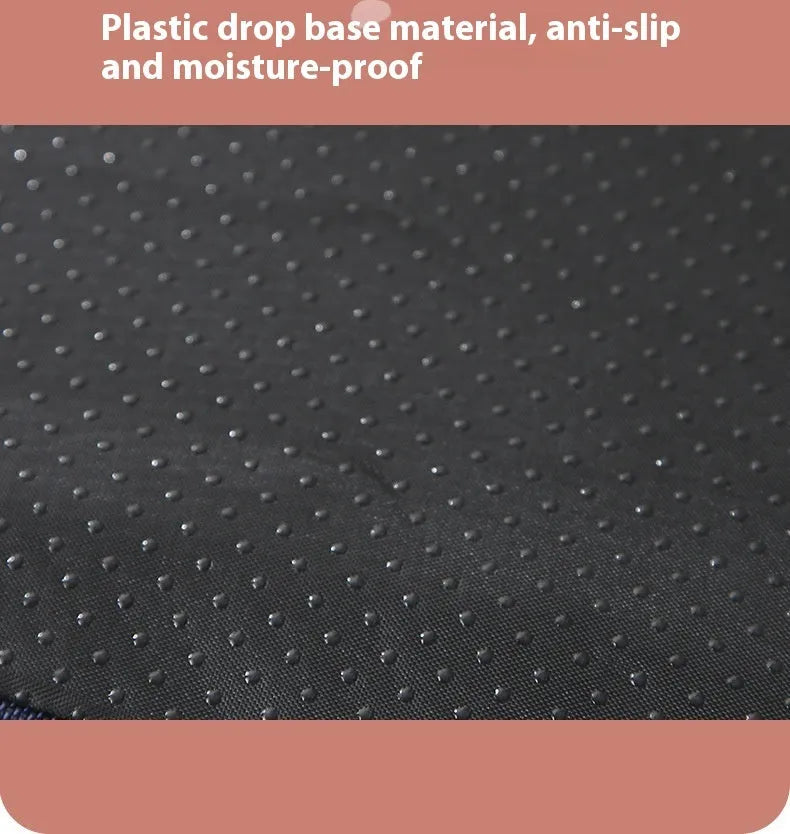 Removable washable sponge dog mat in brown, shown next to size options.