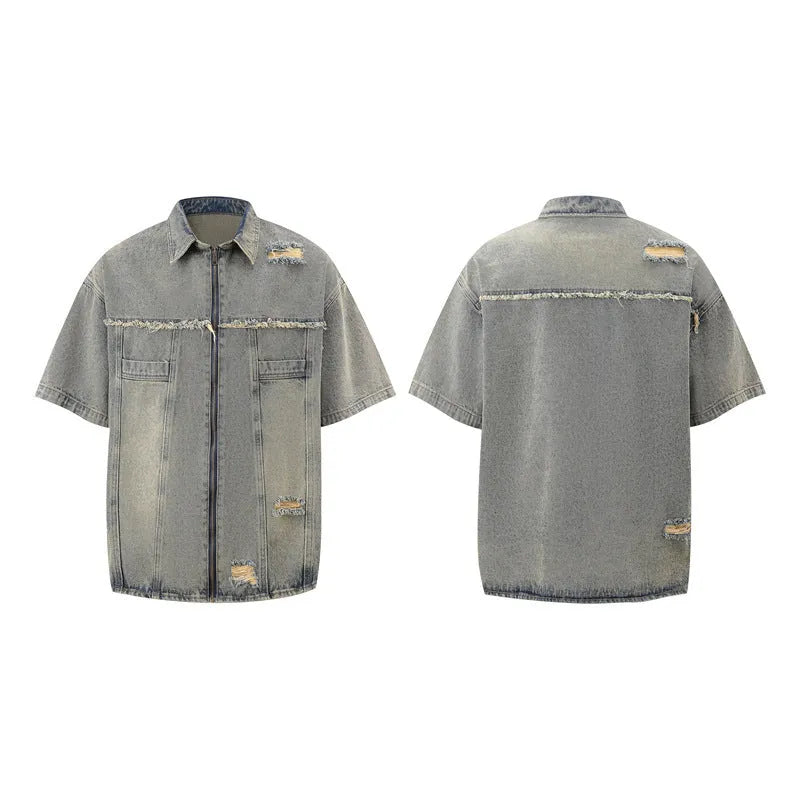 Denim overall suit with matching short sleeve top and trousers in streetwear style