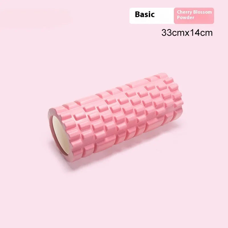 A firm EVA foam roller in a choice of colours like pink or black, shown in different sizes for fitness recovery.