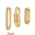 Geometric ear clip three-piece set with micro inlaid zircon detailing in gold or white finish